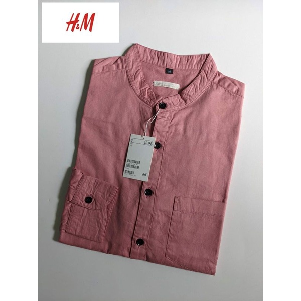 Kemeja Panjang Shanghai Pria H&amp;M | Kemeja Pria Soft Twill Katun Peach