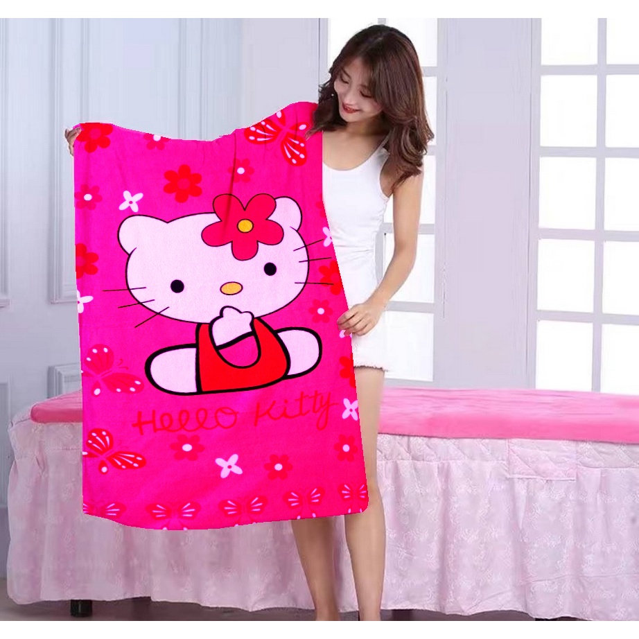 Handuk Karakter 100% Microfiber Ukuran 70x140 Import Motif Hellokitty