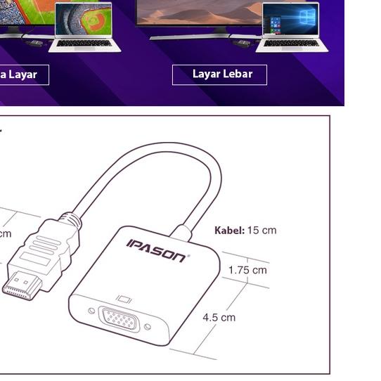 ℮ IPASON Adapter Digital to Analog Video Audio Converter HDMI to VGA 720p or 1080p ★