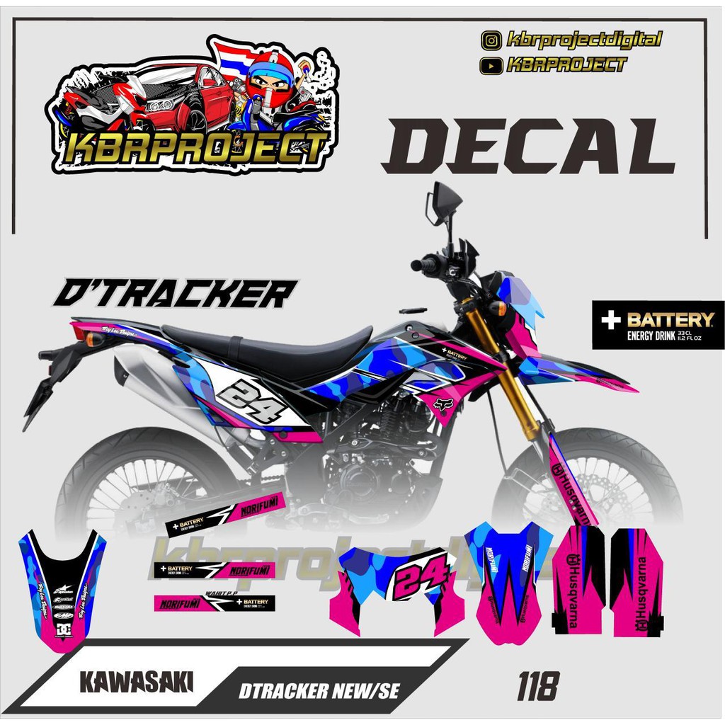 Decal Dekal Sticker Stiker Striping KLX Dtracker New Motif Supermoto Bebas Custom Full Body Pink