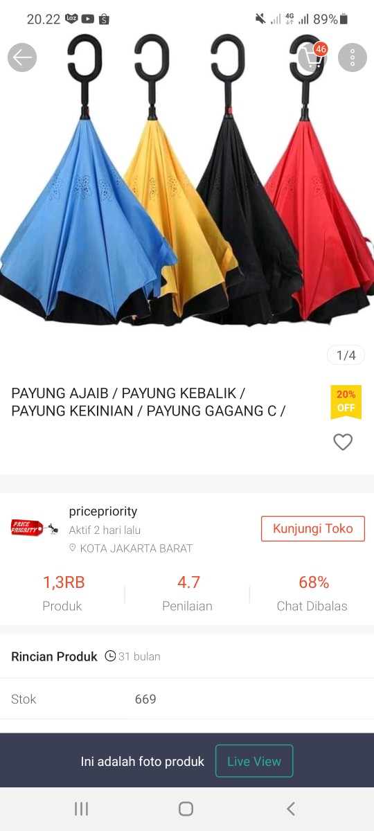 Payung Ajaib / Payung Kebalik / Payung Kekinian / Payung Gagang C / Perlengkapan Musim Hujan