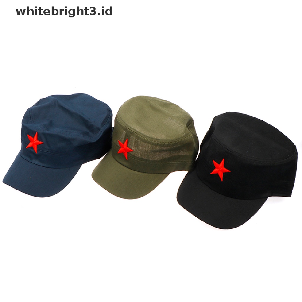 (whitebright3.id) 1pc Topi Flat Casual Adjustable Motif Bintang Merah Bahan Katun Untuk Unisex / Pria / Wanita