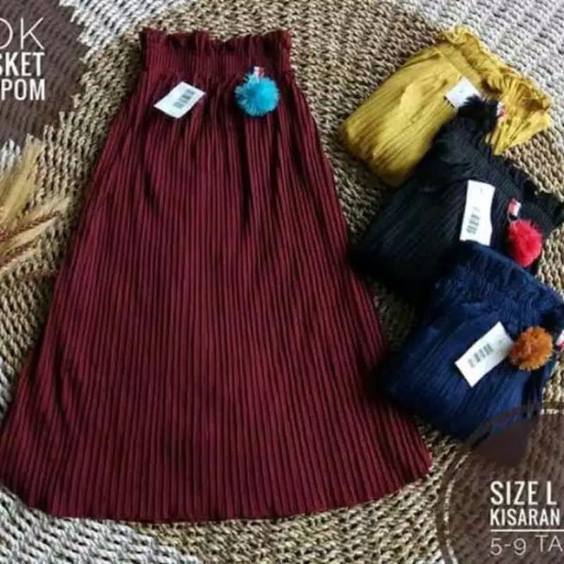 Rok plisket anak Premium Klok besar / Rok prisket anak Premium pom pom / Rok anak plisket Premium