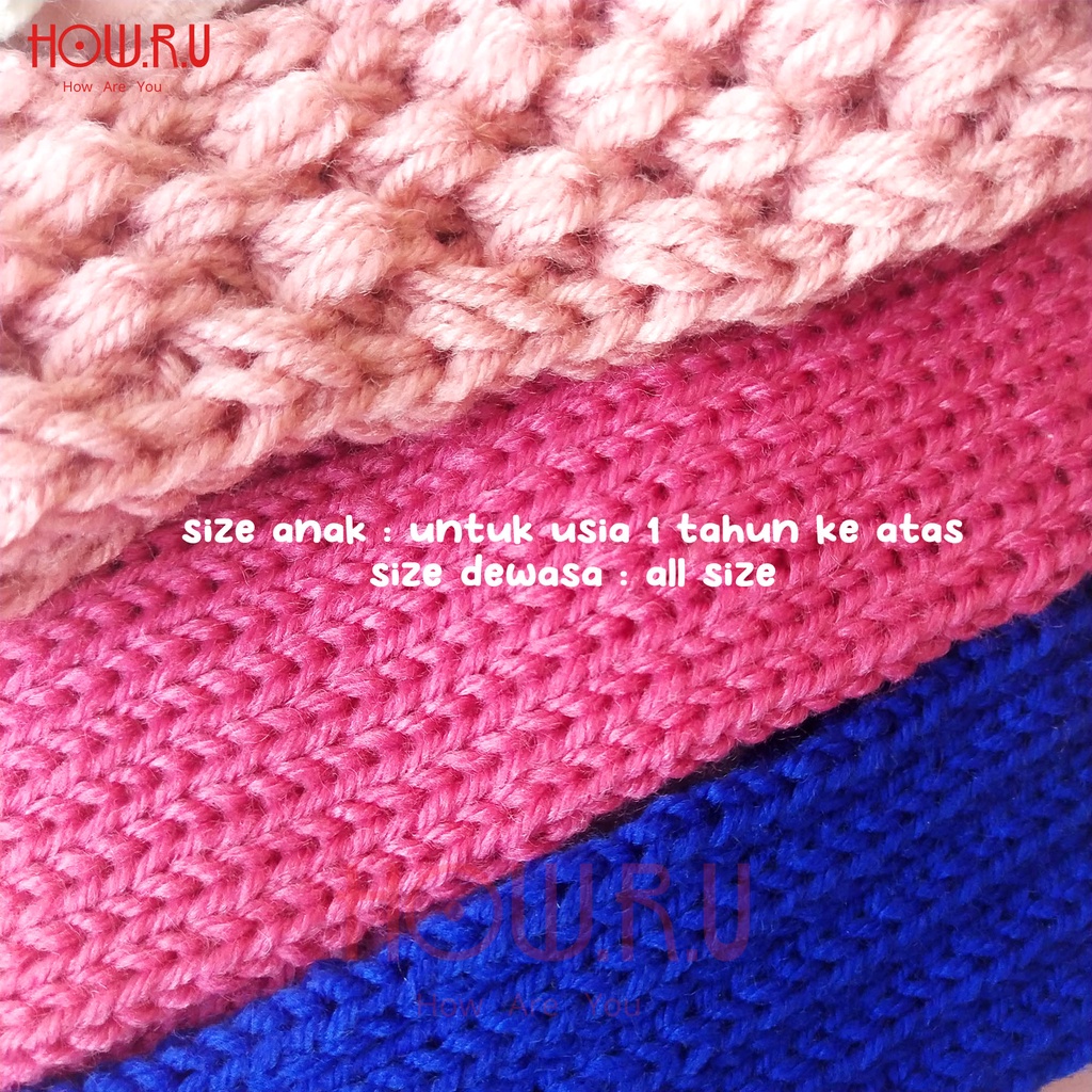 HOW.R.U | Bando Rajut Bayi Balita Pom Pom Motif Hewan Lucu