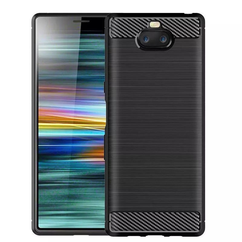 Case Carbon Fiber Sony Xperia 10/10 Plus Rugged Armor Back Cover Protector