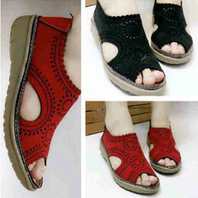 COD Sepatu Sandal Wanita Kulit Laser BN08