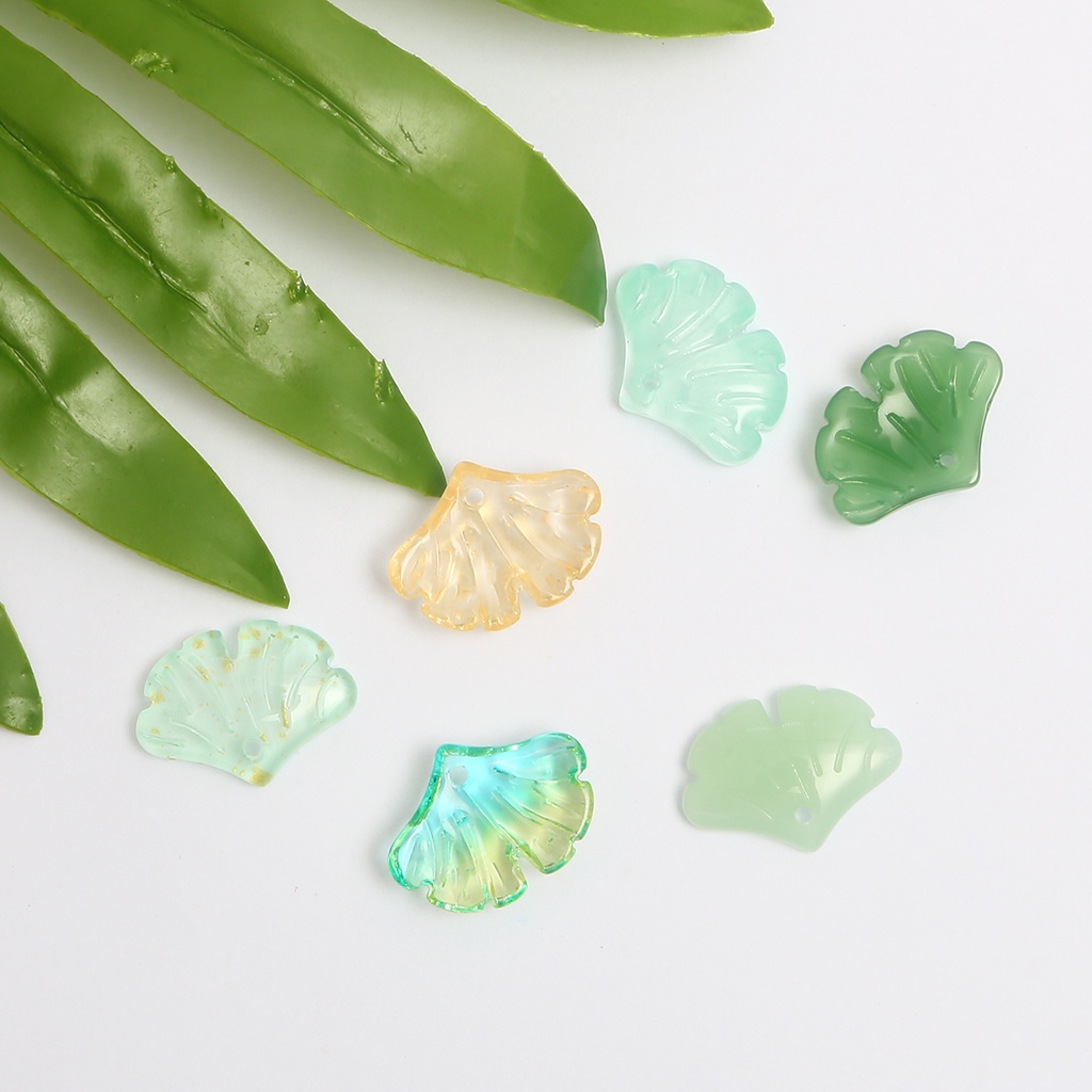 10 Pcs 15*20 Mm Gradien Warna Kaca Daun Ginkgo Membuat Perhiasan Aksesoris Liontin DIY Kalung Gelang Anting-Anting