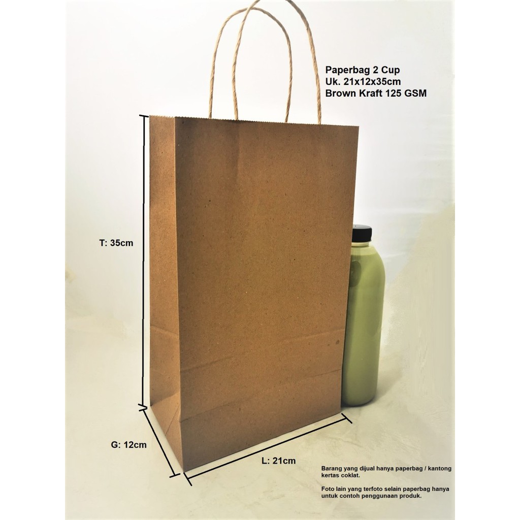 

PB 10pcs Paperbag 2 Cup 21x12x35cm 125 GSM + TALI COKLAT