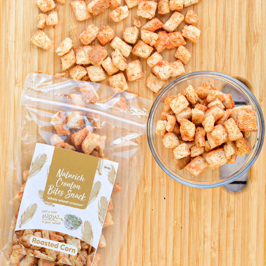 Simply Premium Crouton Bites Snack Roasted Corn 60 Gr