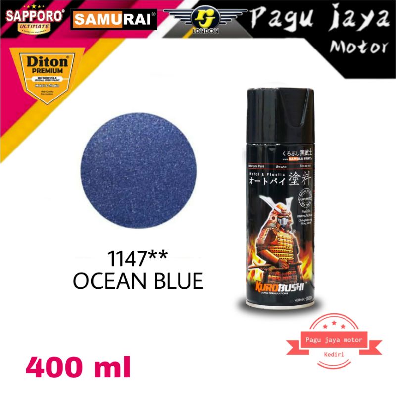 samurai paint 400cc ocean blue biru laut 1147 cat semprot spray pilok pilox pylox