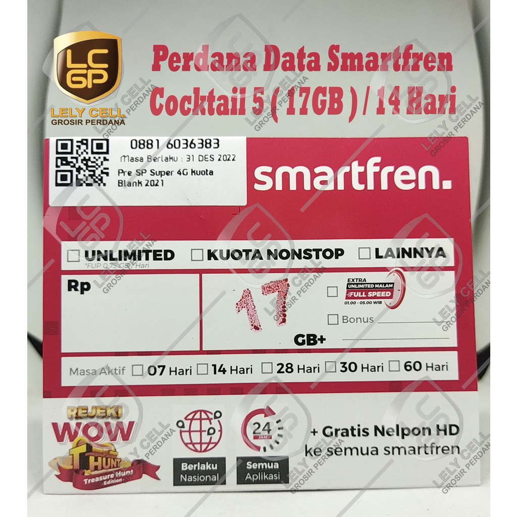 Perdana Data Smartfren cocktail 5 ( 17GB )
