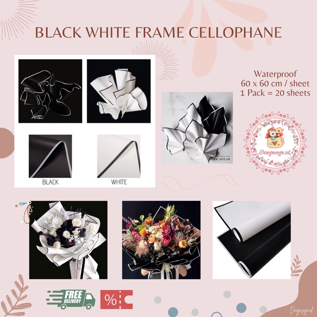 

[1 LEMBAR] FLOWER WRAPPING BLACK WHITE FRAME CELLOPHANE WATERPROOF ECER | KERTAS CELLOPHANE KERTAS PEMBUNGKUS BUNGA KERTAS BUKET BUNGA HAND BOUQUET WRAPPING PAPER KERTAS KADO FLOWER WRAP