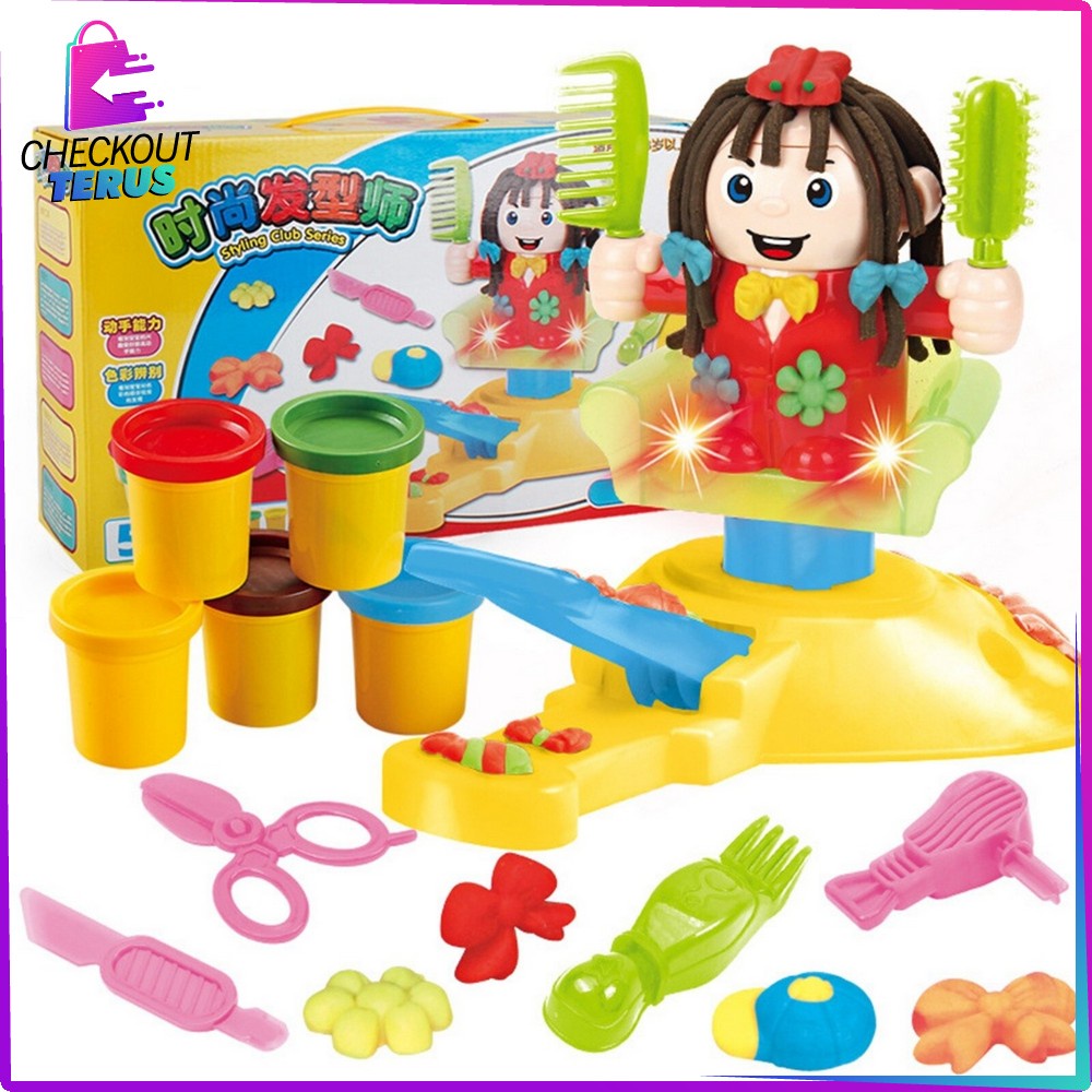 CT M154 Mainan Anak Pangkas Rambut Barbershop Styling Club Mainan Potong Rambut Pretend Play Salon Anak