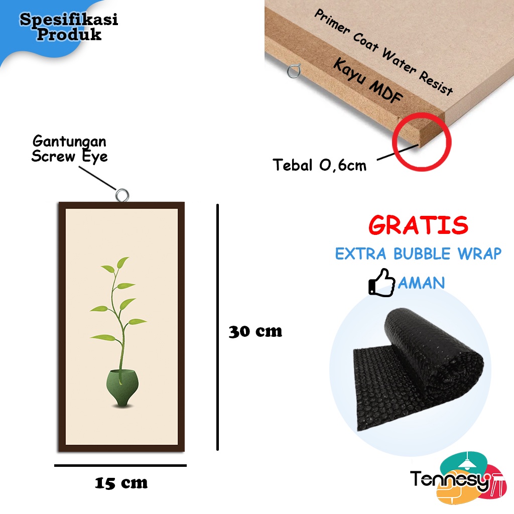 TENNESY HIASAN DINDING TANAMAN POT DAUN BUNGA WALL DECOR 15x30CM PAJANGAN KAYU POSTER DEKORASI DINDING KAMAR TIDUR RUMAH