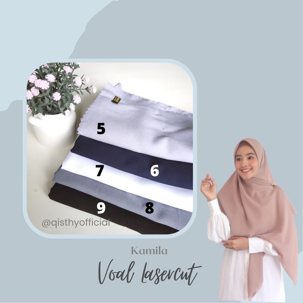 Kamila SEGI EMPAT LASER CUT OSKARA VOAL MIRACLE PLAIN | Hijab Segi Empat 120 x 120 by Qisthy Hijab