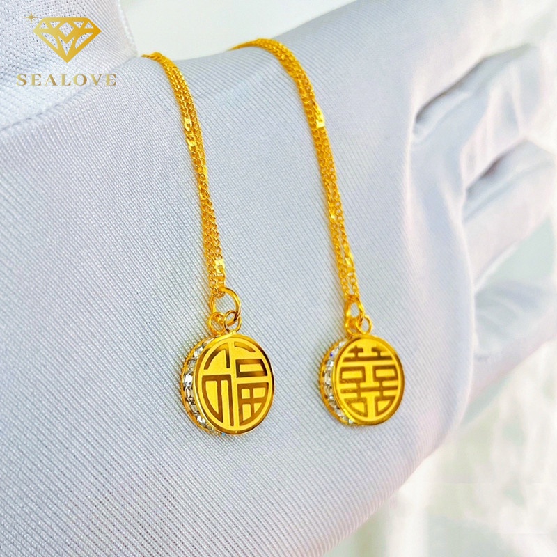 Kalung Titanium Asli Wanita 18k Emas Anti Karat Cina “FU” Liontin Aksesoris wanita Necklace grosir