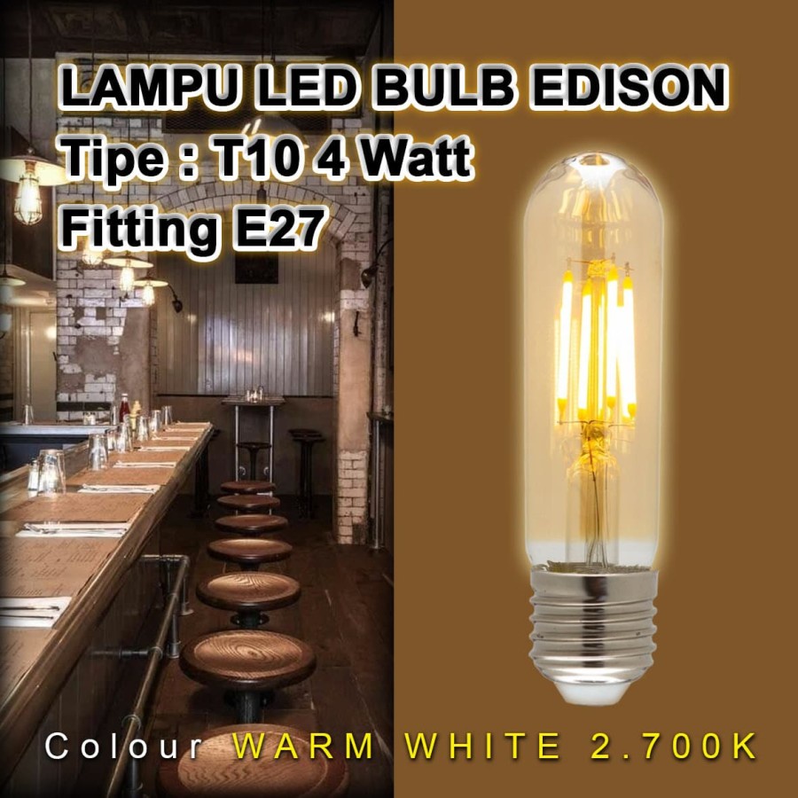 Lampu Bulb LED Edison Retro Vintage T10 4 Watt / 4W Fitting E27