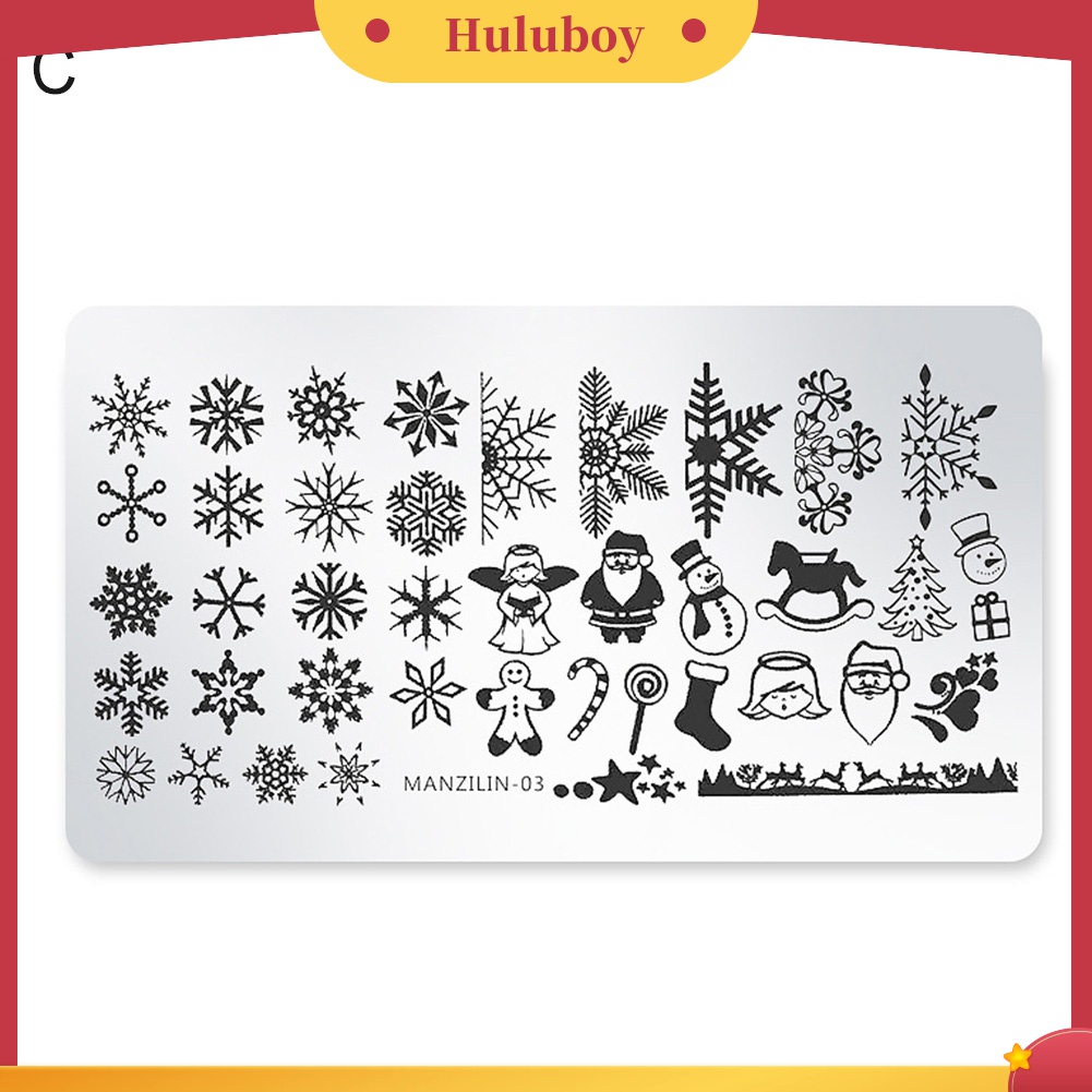 Huluboy Huluboy♡ Plat Stempel Print Snowflake / Santa / Snowman Untuk Dekorasi Nail Art