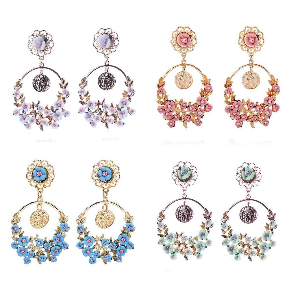 Needway Baroque Earrings Statement Earring Elegan Cantik Untuk Wanita Istana Perhiasan Kepribadian Lingkaran Cincin Retro Vintage Kristal Bunga Cabang