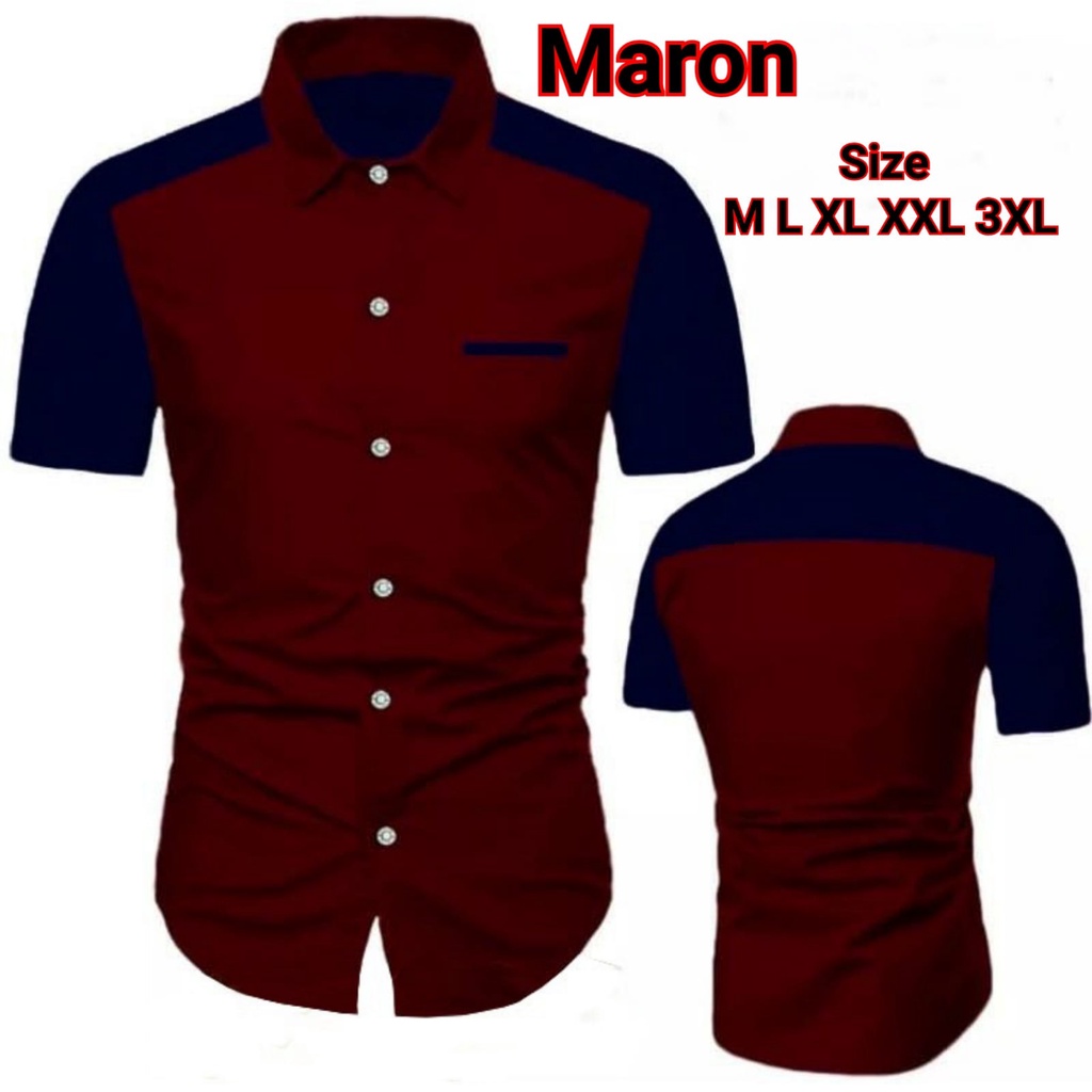 TC87 4WARNA TERBARU KEMEJA PRIA SLIMFIT LENGAN PENDEK/HEM PRIA CASUAL MOTIF SAMBUNG/MEXES