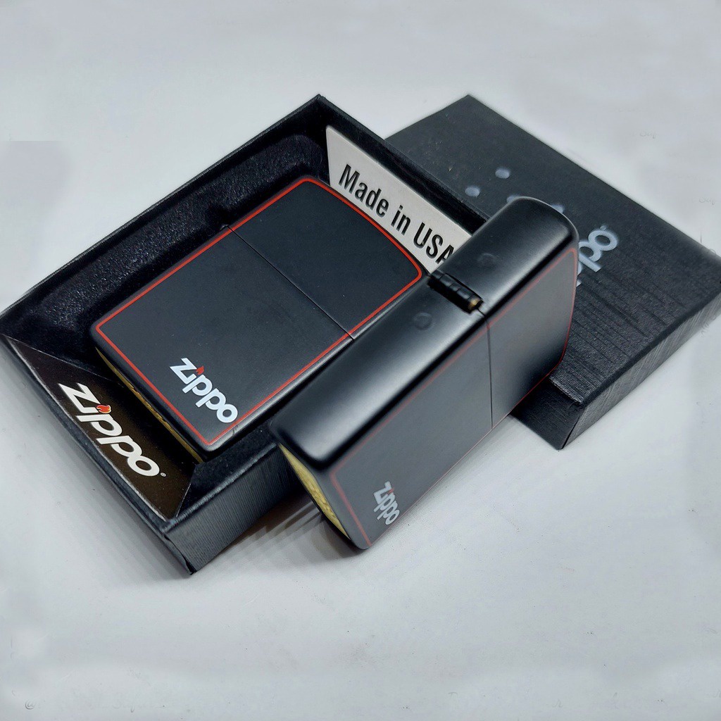 Korek Api Zippo Matte Hitam List Merah Grade Ori