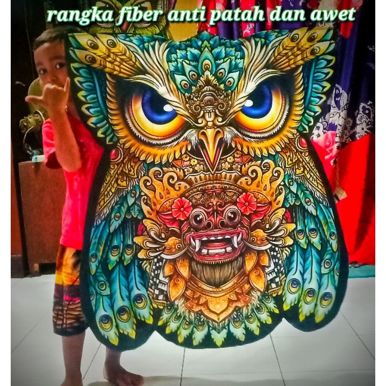 layangan celepuk burung hantu barong rangka fiber print murah bisa di lipat bisa isi nama