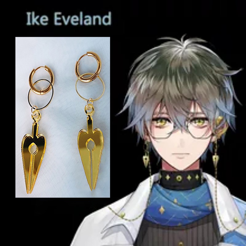 Anting Klip Desain Jangkar Hololive VTuber Luxiem Ike Eveland Warna Emas Gaya Punk Untuk Cosplay