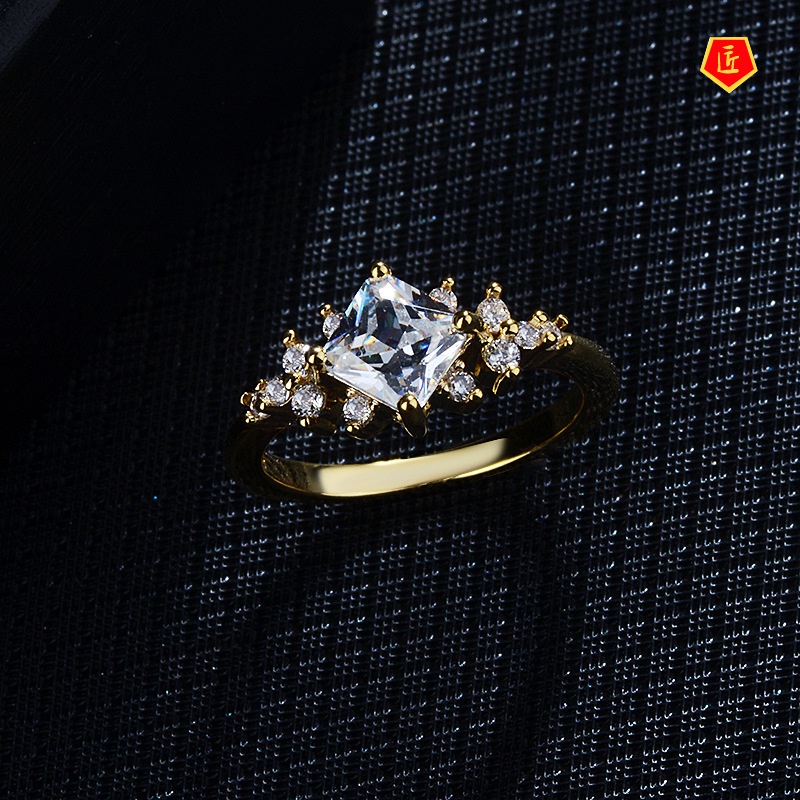 [Ready Stock]Inlaid Square Diamond Ring Fashion Personality