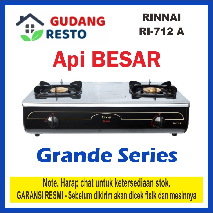 RINNAI RI 712 A / RI 712A / RI712 KOMPOR GAS LPG 2 TUNGKU / MATA API BESAR GRANDE SERIES