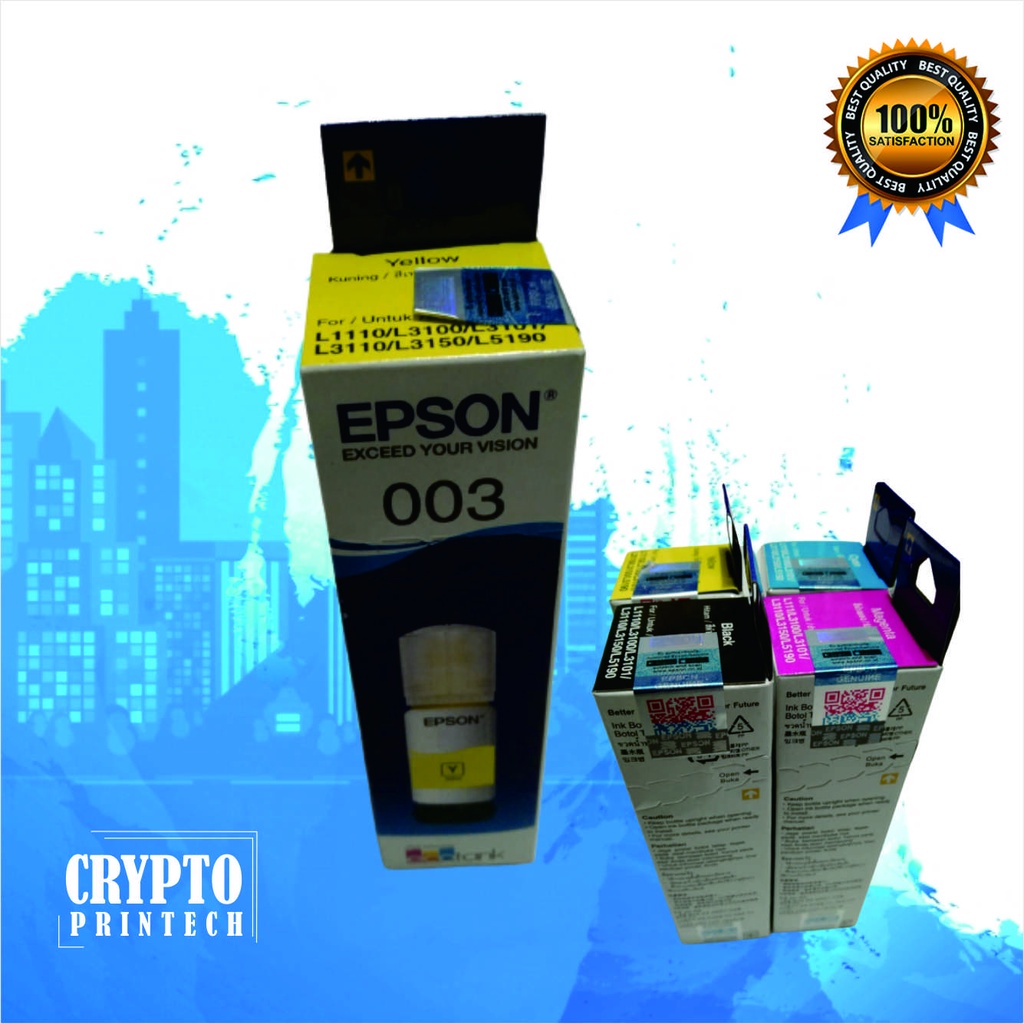 Tinta Epson EcoTank 003 Original Cyan Magenta Yellow Black Refil Ink Printer L1110 L3110 L3150 L5190