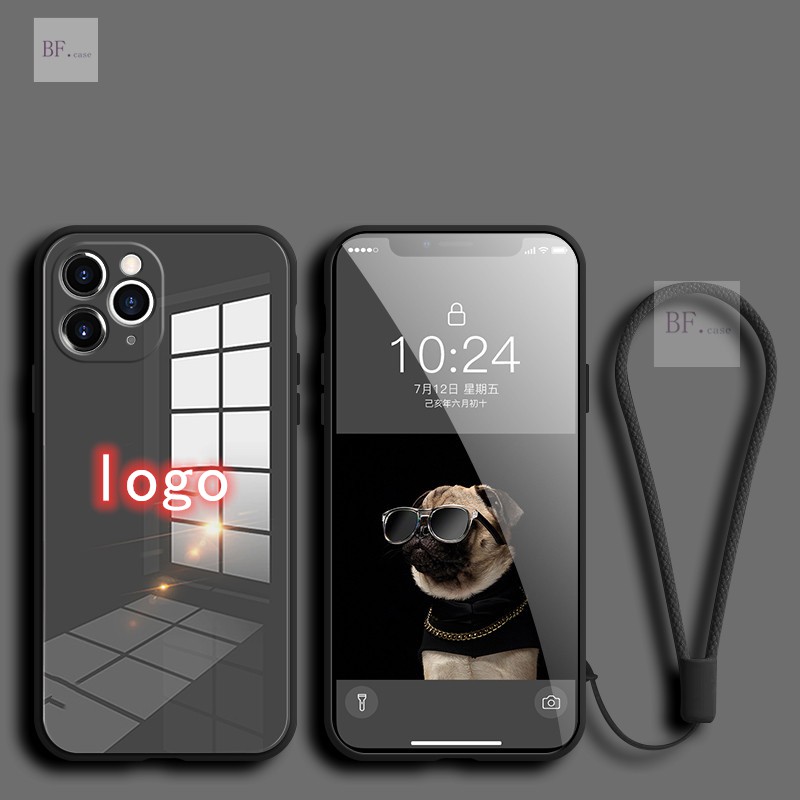 Straight Edge Tempered Glass Case Iphone 13 Pro Max 11 12 XR 7plus X XSMAX Surrounded By Soft Silicone-Black