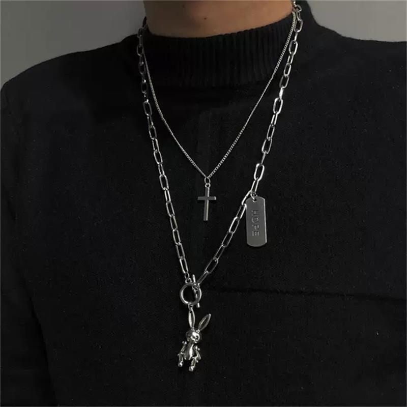 Kalung geometris dua sisi bambu kalung cross Black adalah cinta adalah fritillary