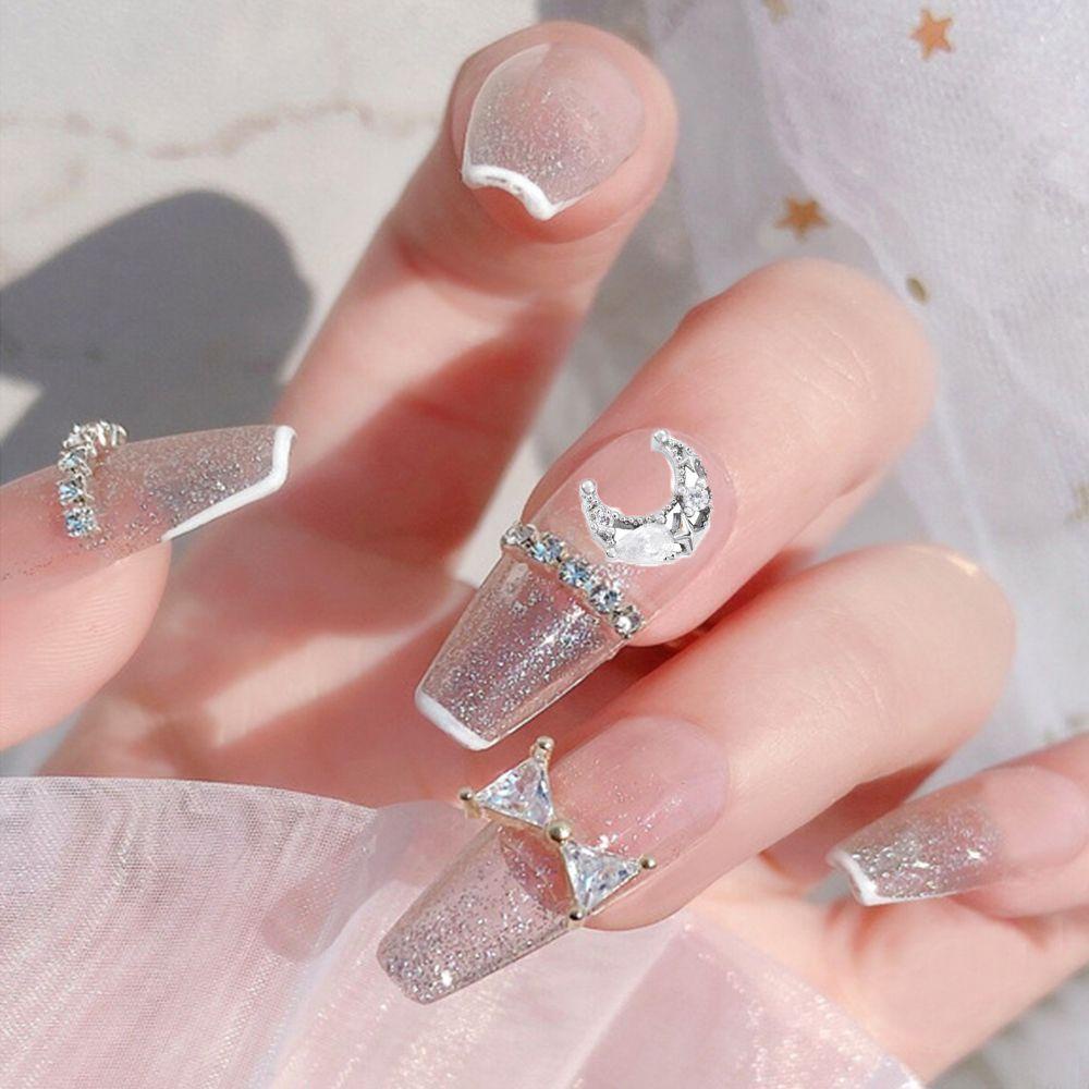 AUGUSTINA Agustinina Nail Art Charms Moon Alloy Berlian Imitasi Salon Kuku Manikur Aksesoris Hiasan Kuku DIY Bahan Kuku