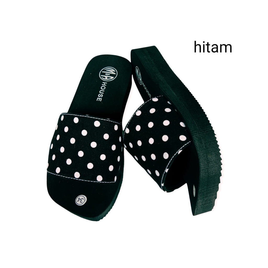 Sandal Wedges Slop Wanita Polkadot Terbaru