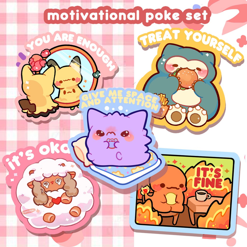 

Selfcare Sticker Pokemon deco Hias Journal, Stiker Lucu Pikachu, Charmander, Snorlax, Gengar Wooloo