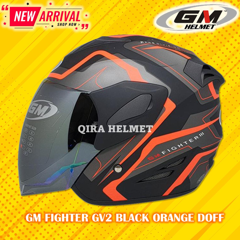 Helm GM Fighter GV2 Black Orange Doff Half Face Single Visor SNI Dewasa Pria Wanita Helmet Original