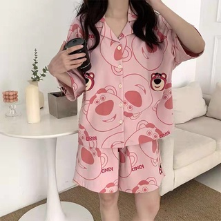 GROSIRTAS TG1515 Baju Tidur Wanita Import Lengan dan Celana Pendek  Leher Kerah