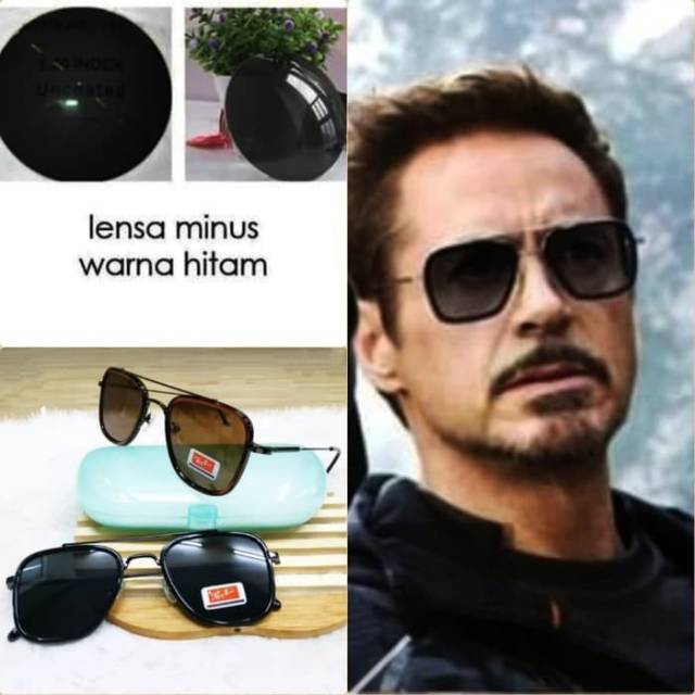 Kacamata Hitam Pria Model Tony Stark Lensa Minus Hitam Permanen