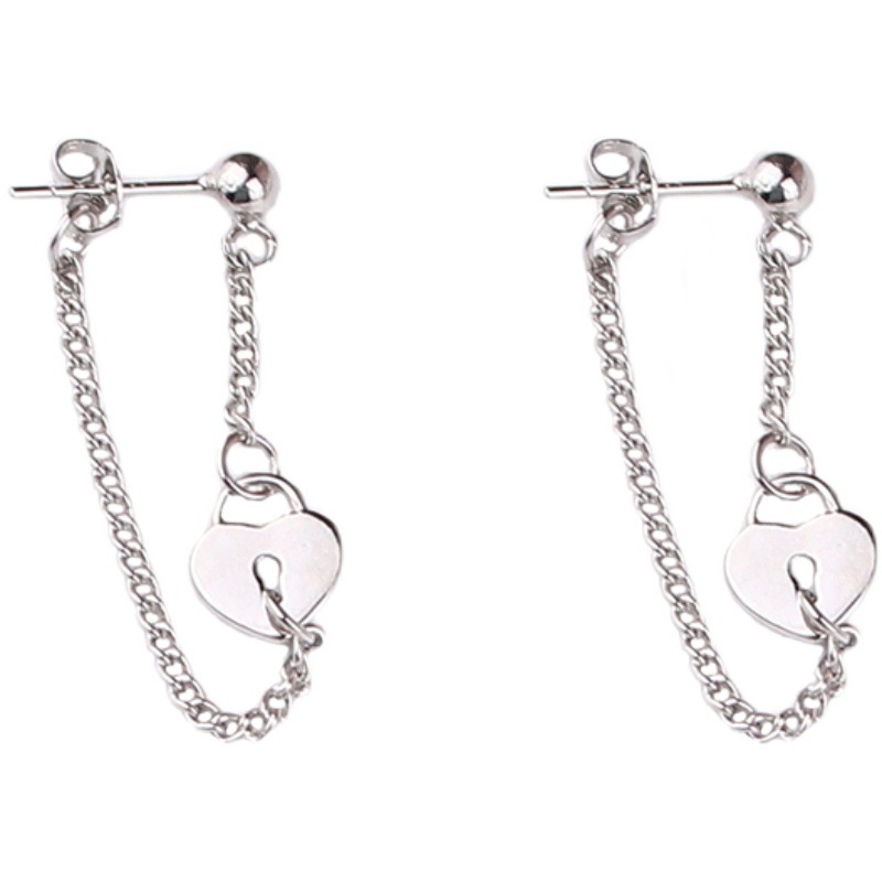 Silver Love Lock Rear Earrings Accessories Trendy Street