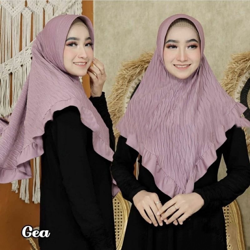 (AMD) HIJAB BERGO GEA RUFFLE REMPEL GELOMBANG CINTA PED ANTEM INSTAN DIAMOND