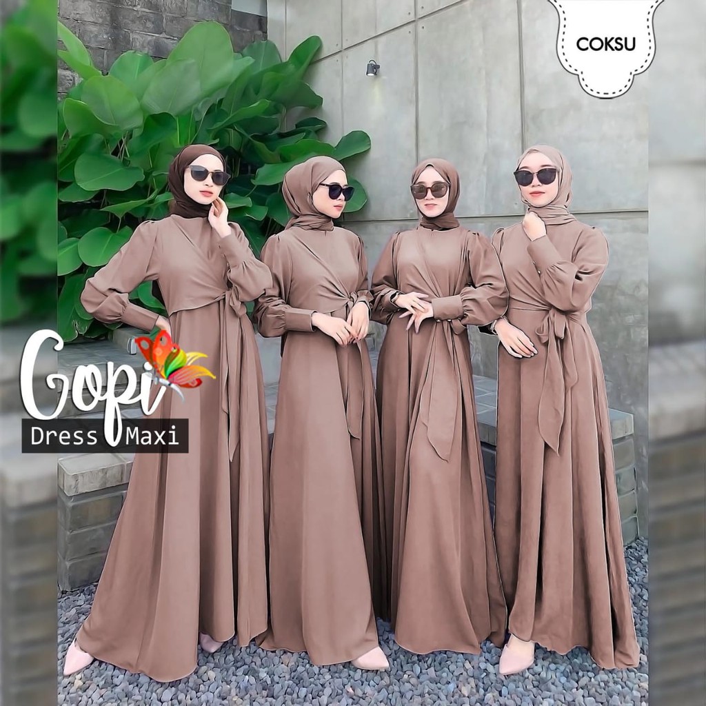 MAXI DRESS GOPI / DRESS MAXI SYARI BAHAN FULL MOSCREPE NO PASHMINA