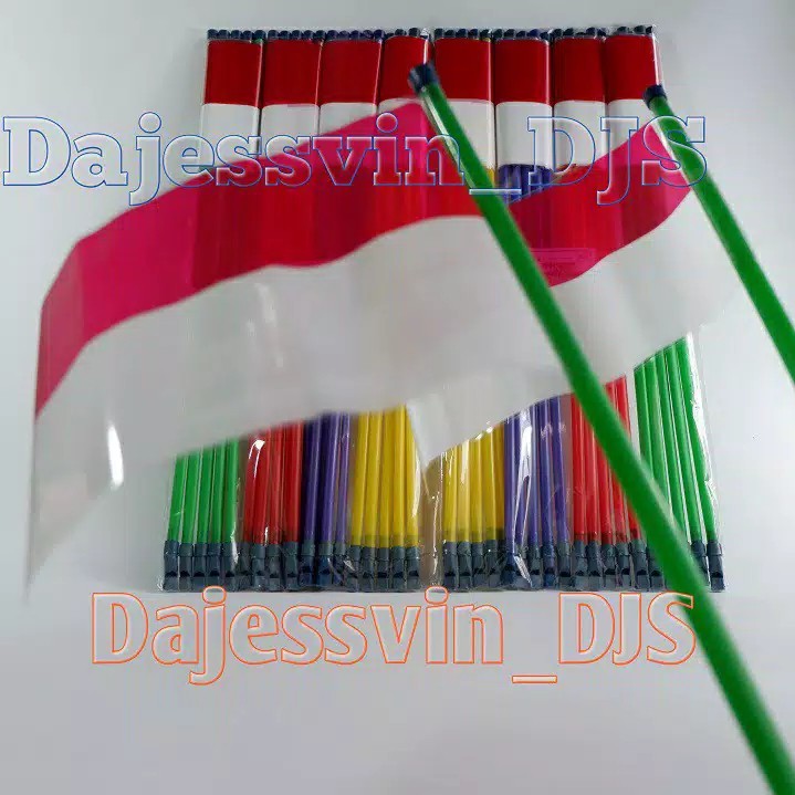 Bendera PLASTIK Merah Putih dengan TONGKAT TANGKAI GAGANG Pluit 1 pak 20 Pcs