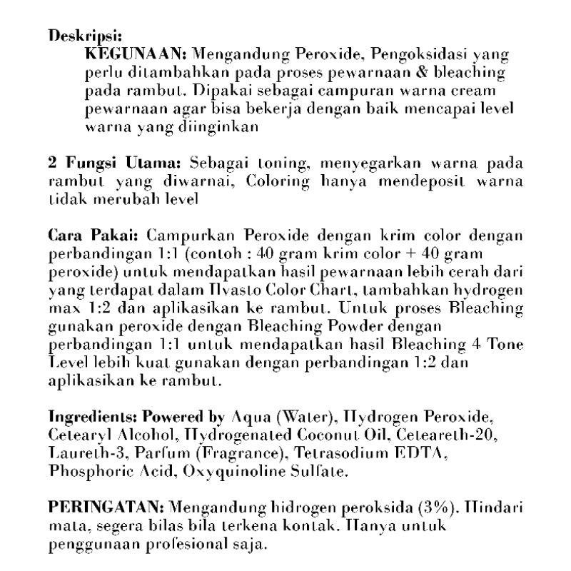 ILVASTO OXIDANT/PERIXIDE 250ML(CAMPURAN CAT)