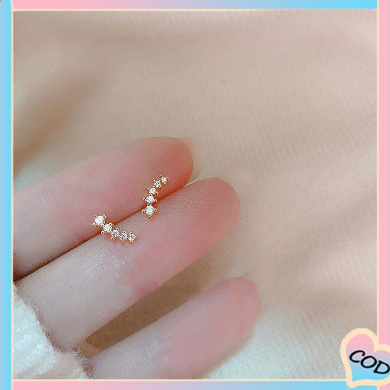 COD❤️ Deretan Kecil Berlian Geometris Sederhana Mikro-set Zirkon Anting Gandum Lucu-A.one