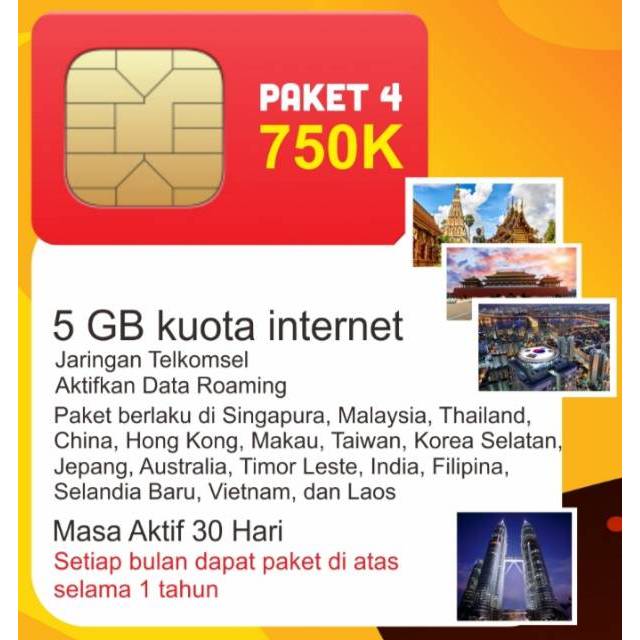 Paket Hemat 4 Telkomsel 5gb Data Roaming Luar Negeri Shopee Indonesia
