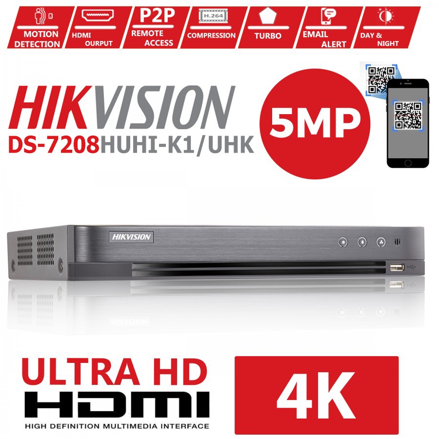 HIKVISION TURBO HD DVR CCTV 8 CHANNEL DS-7208HUHI-K1/E 8MP/5MP H.265
