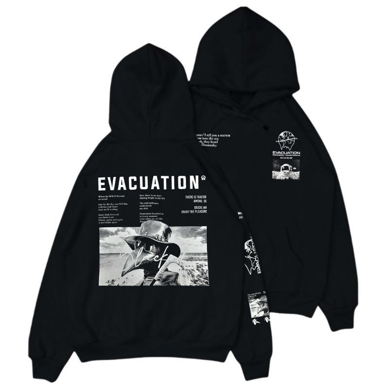 TURUN HARGA ! Hoodie Pria Distro Hitam Original Evacuation Hodie Pria Hodie Distro Original Bandung Unisex / Hoodie Anime