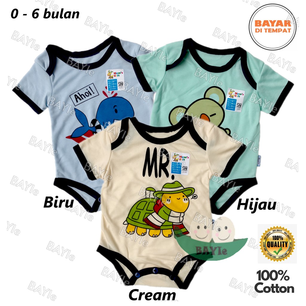 BAYIe - Baju Bayi Romper/Jumper/Jumpsuit Segitiga WARNA MOM'S GIFT usia 0 - 6 bulan 100% katun SNI KD-N29/baju bayi new born