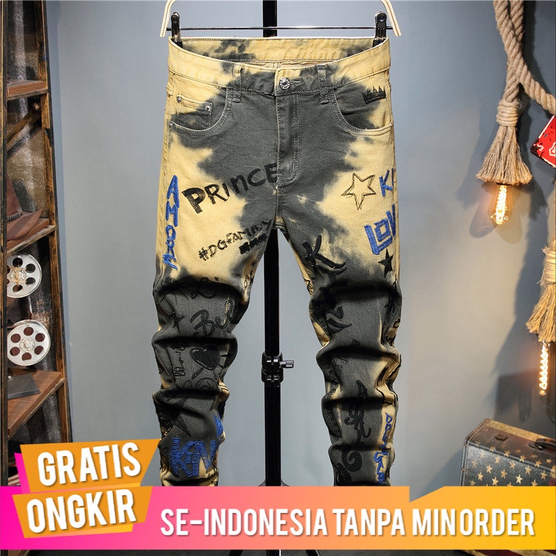 Street Fashion Pria Celana Jeans Borr Denim Pemuda Popularitas Cone Mid Pinggang Kasual 078