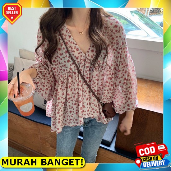 Kika Blouse Baju Atasan Blouse Wanita Lengan Panjang Casual Polos Import Jumbo Terbaru [Daisy]Blouse